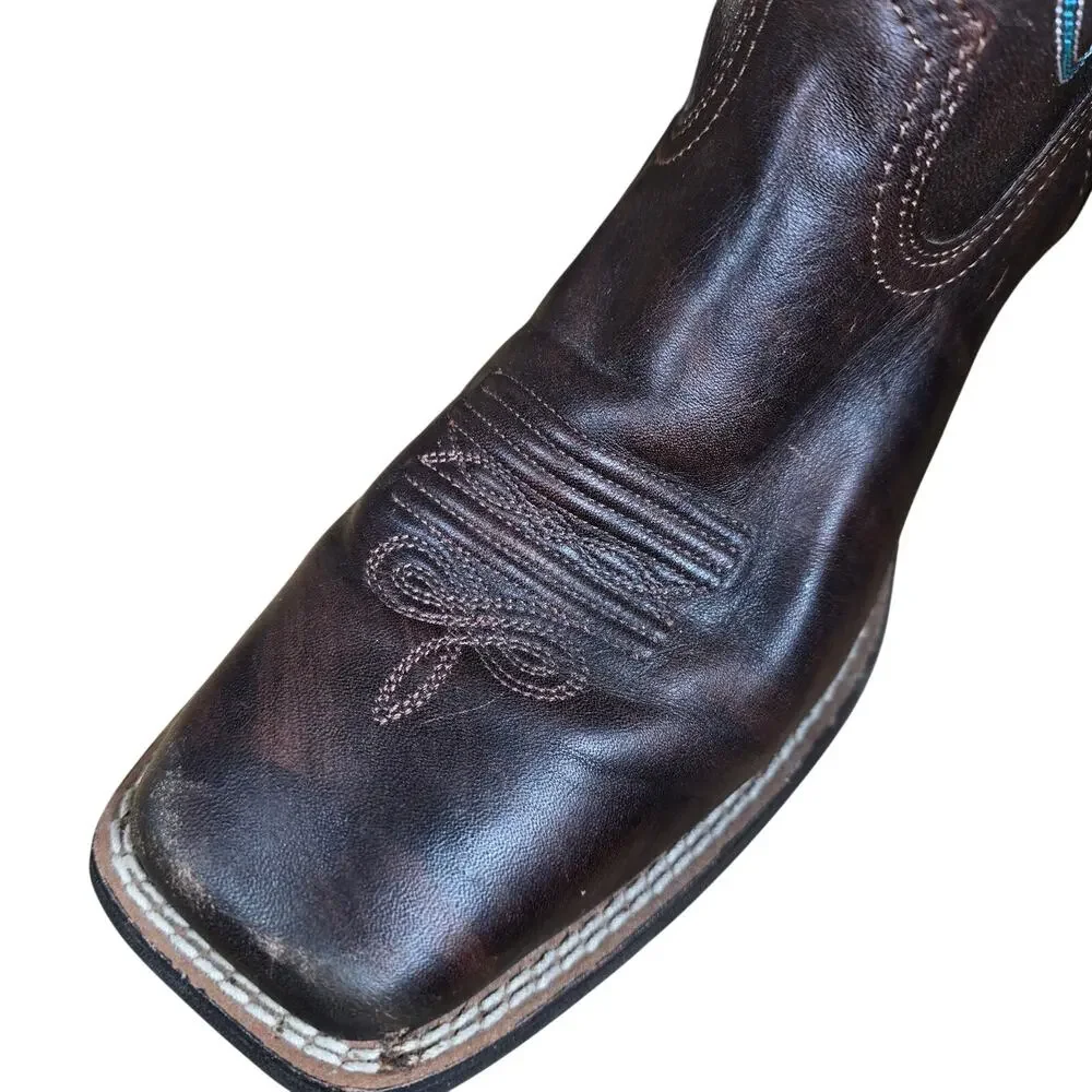 Ariat Womens Round up Yukon Brown Bronze Double Welt Square toe Cowboy Boots 6.5